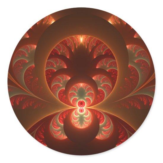 Luminous abstract modern orange red Fractal Classic Round Sticker