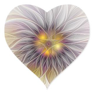 Luminous Colorful Flower, Abstract Modern Fractal Heart Sticker