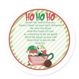 Lump of coal cocoa bomb label, you've been naughty classic round sticker