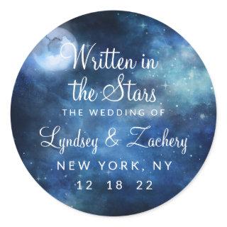 Lunar Sky Full Moon Celestial Monogram Wedding Classic Round Sticker