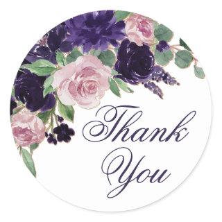 Lush Blossoms | Purple and Pink Roses Thank You Classic Round Sticker