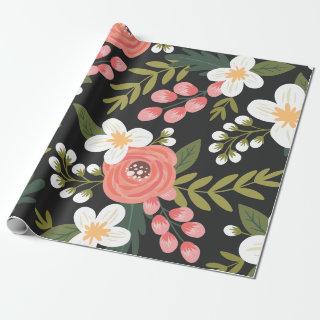 Lush Folksy Florals in Black and Pink