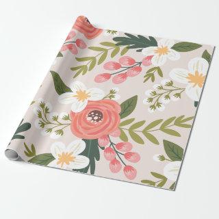 Lush Folksy Florals in Blush Pink