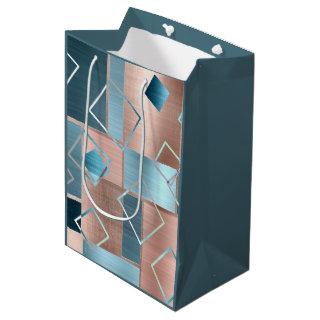 Luxe Abstract | Blush Rose Gold and Teal Geometric Medium Gift Bag