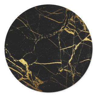 Luxe Black and Gold Marble Texture Classic Round Sticker