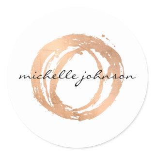 Luxe Faux Rose Gold Painted Circle Designer Logo Classic Round Sticker