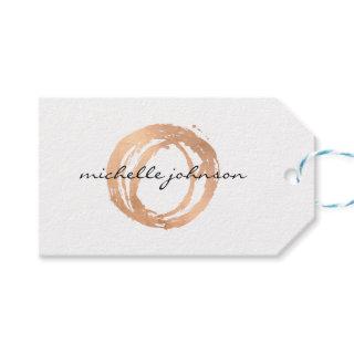 Luxe Faux Rose Gold Painted Circle Designer Logo Gift Tags