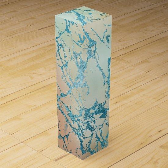 Luxe Marble | Beautiful Yellow and Coral Teal Vein Wine Box