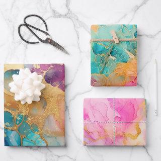 Luxe Watercolor Pink Blue and Gold Abstract   Sheets