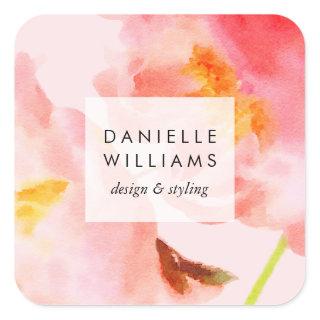 Luxe Watercolor Pink Florals Square Sticker
