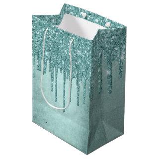 Luxurious Drip Party | Turquoise Blue Glitter Pour Medium Gift Bag