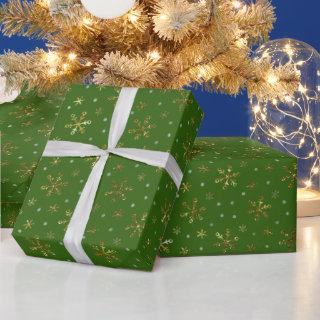 Luxurious Golden Green Snowflakes, Merry Christmas