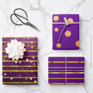 Luxurious Purple & Gold Stripe and Dot Christmas   Sheets