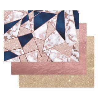 Luxurious Rose Gold Glitter Geometric Marble  Sheets