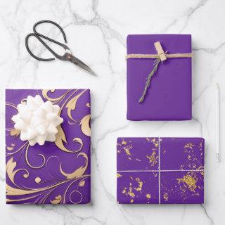 Luxurious Royal Purple and Gold Damask Patterned  Sheets