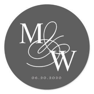 Luxurious Typography Wedding Monogram Classic Round Sticker