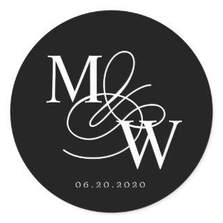 Luxurious Typography Wedding Monogram Classic Round Sticker