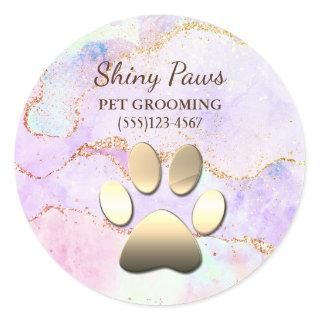 Luxury Agate Glitter Dog Paw Pet Grooming Classic Round Sticker