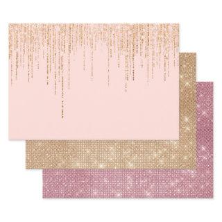 Luxury Blush Pink Gold Sparkly Glitter Fringe  Sheets