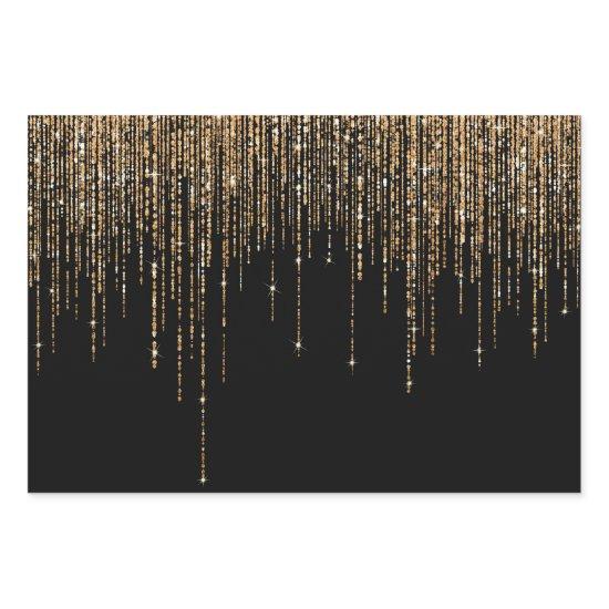 Luxury Chic Black Gold Sparkly Glitter Fringe  Sheets