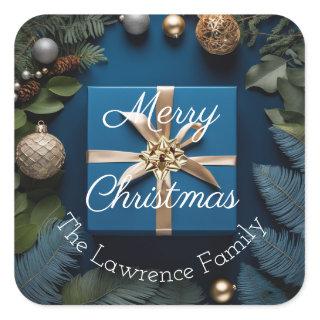 Luxury Deep Blue and Gold Christmas Gifts  Square Sticker
