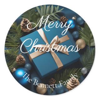 Luxury Deep Blue & Green Foliage Christmas Gifts  Classic Round Sticker