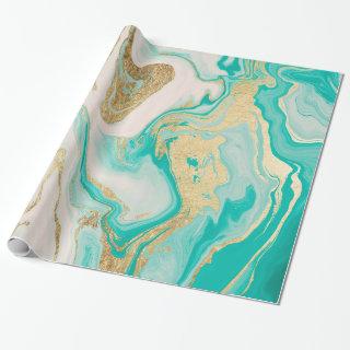Luxury gold foil turquoise beige marble pattern