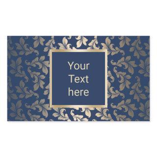 Luxury Gold Ornament Elegant Navy Blue Salon Rectangular Sticker