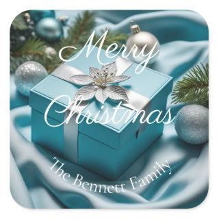 Luxury Light Icy Blue & Silver Christmas Gifts  Square Sticker