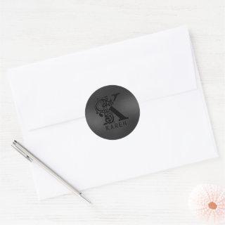 Luxury Monogram  K on Dark Gray Classic Round Sticker