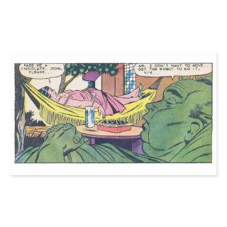 Luxury of Laziness Vintage Comic Panel Rectangular Sticker