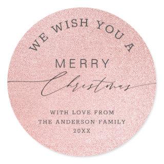 Luxury Rose Gold Foil Chic Script Merry Christmas Classic Round Sticker