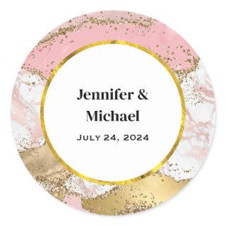 Luxury Rose Gold Pink Marble Design Event Date Classic Round Sticker