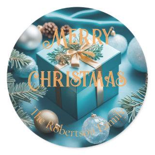 Luxury Turquoise Blue & Gold Christmas Gifts  Classic Round Sticker