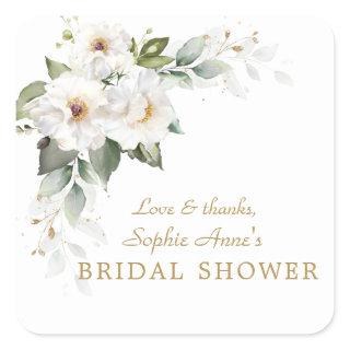 Luxury White Imperial Lilies Roses Bridal Shower  Square Sticker