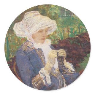 Lydia Crocheting in Garden at Marly, Mary Cassatt Classic Round Sticker