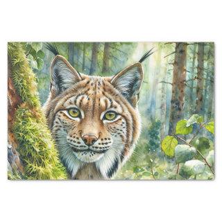 Lynx in Lush Green Forest Watercolor Tissue Paper