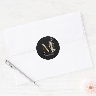 M Monogram Floral Personalized Classic Round Sticker