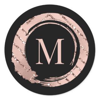 M Monogram Rose Blush Frame Bridal Sweet16th Classic Round Sticker