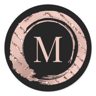 M Monogram Rose Blush Frame Bridal Sweet16th Classic Round Sticker