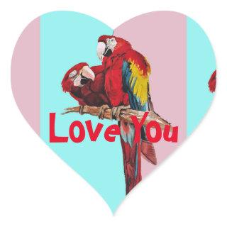 Macaw Bird Birds Red Parrot Painting Love Heart Sticker