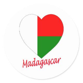 Madagascar Flag Heart Classic Round Sticker