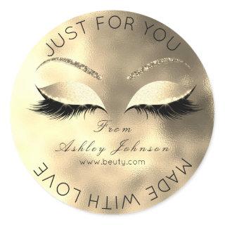 Made By Glitter Lashes Beauty Glam Gold Makeup Classic Round Sticker