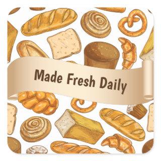 Made Fresh Daily Bread and Pastry Bakery Shop Square Sticker