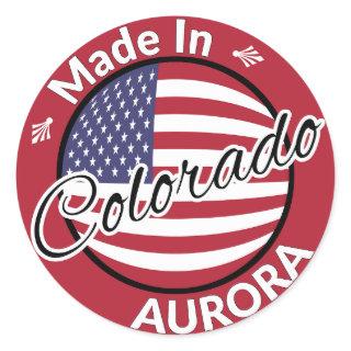 Made in Aurora Colorado Stars Stripes USA Flag Classic Round Sticker