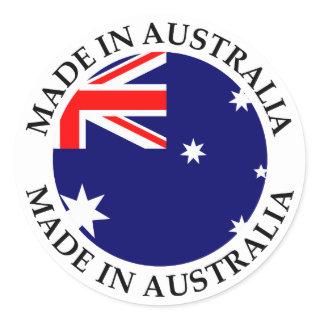 Made in Australia with Round Flag and Text Classic Round Sticker