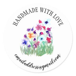 Made with love company name watercolour flowers classic round sticker