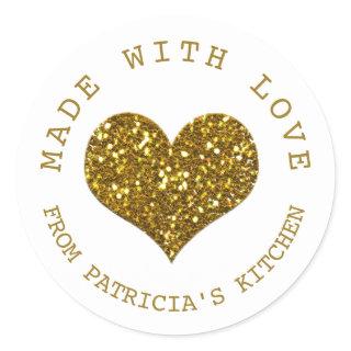 Made With Love Gold Glitter Heart From The Kitchen Classic Round Sticker