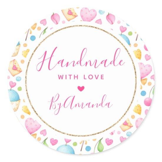 Made with Love Hearts and Muffins Pattern Classic Round Sticker