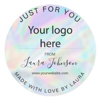 made with love holograph drips add your logo classic round sticker